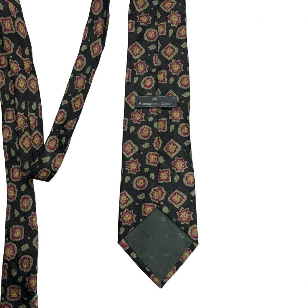 ERMENEGILDO ZEGNA Men's 100% Silk Patterned Tie Made In Italy
